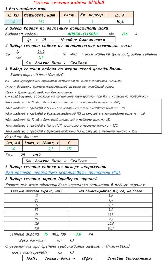 Программа для расчета сечения кабеля 6(10)кВ