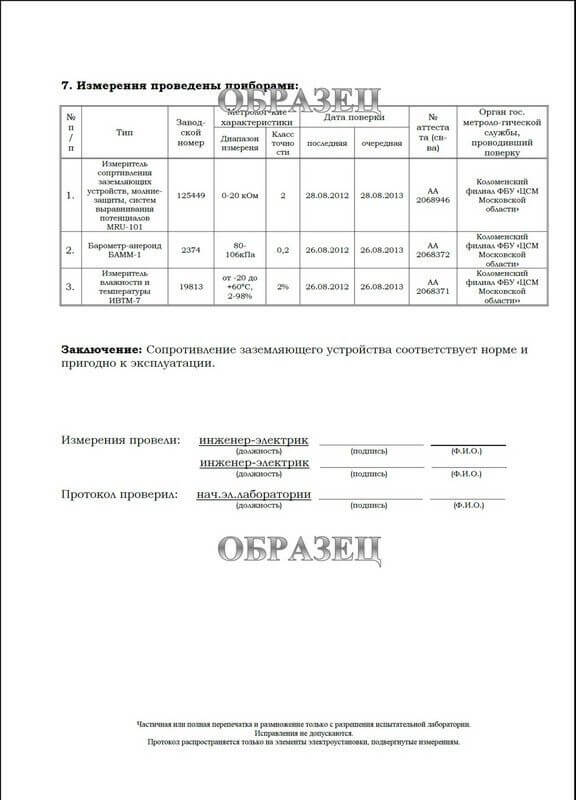 Заключение электролаборатории